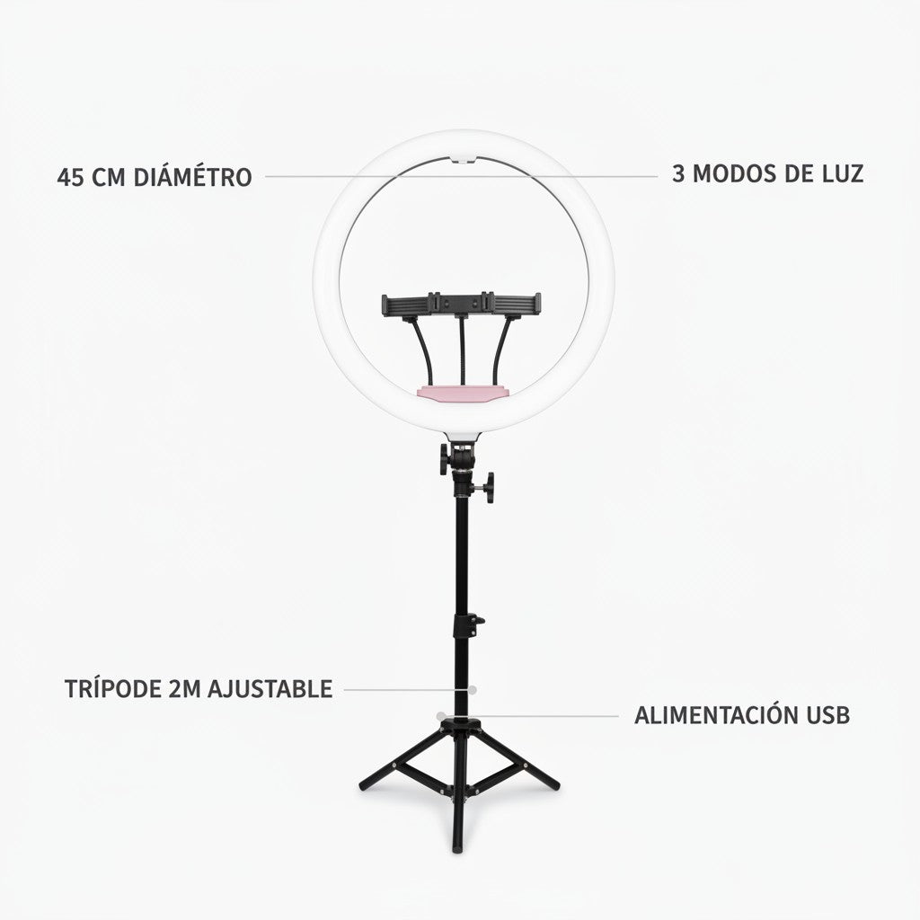 Nexvorn 45cm LED ring light with adjustable tripod and phone mount, ideal for streaming and content creation.