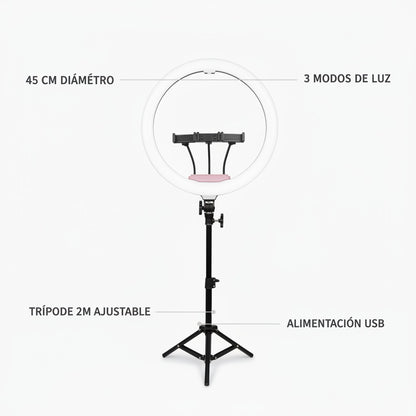 Nexvorn 45cm LED ring light with adjustable tripod and phone mount, ideal for streaming and content creation.
