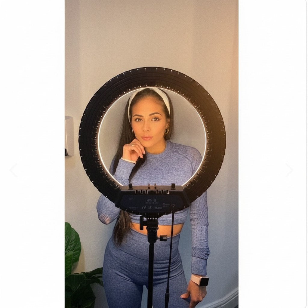 Nexvorn 45cm LED ring light with tripod, featuring adjustable brightness and 3 light modes for professional streaming and content creation.