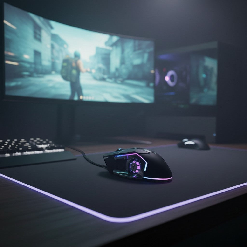 Nexvorn black ergonomic gaming mouse with customizable RGB lighting and 7 programmable buttons.